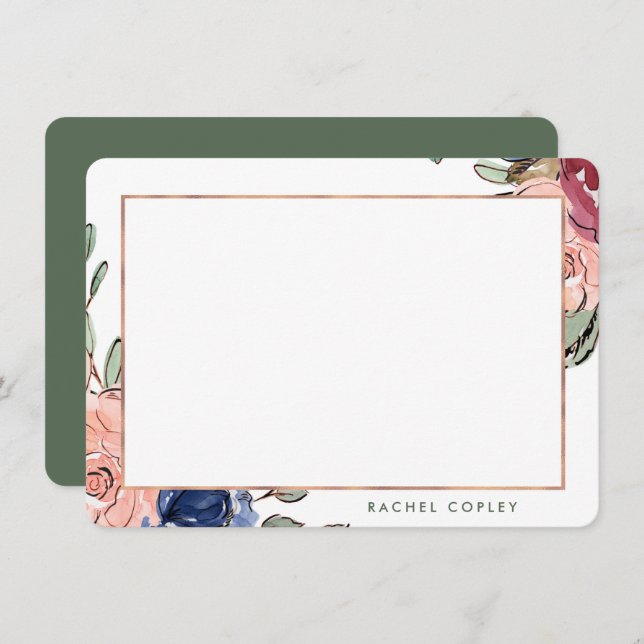 Tarjeta Pequeña Elegante Stationery floral Blue Pink personalizada (Anverso / Reverso)