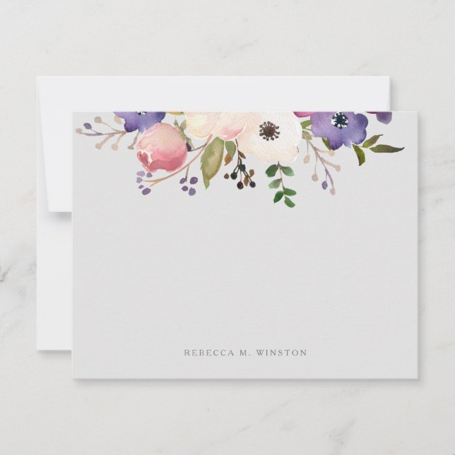 Tarjeta Pequeña Elegante Stationery floral Púrpura Púrpura Persona (Anverso)