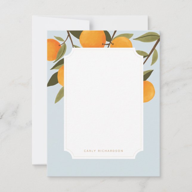 Tarjeta Pequeña Elegante Stationery Naranja Citrus Personalizado (Anverso)