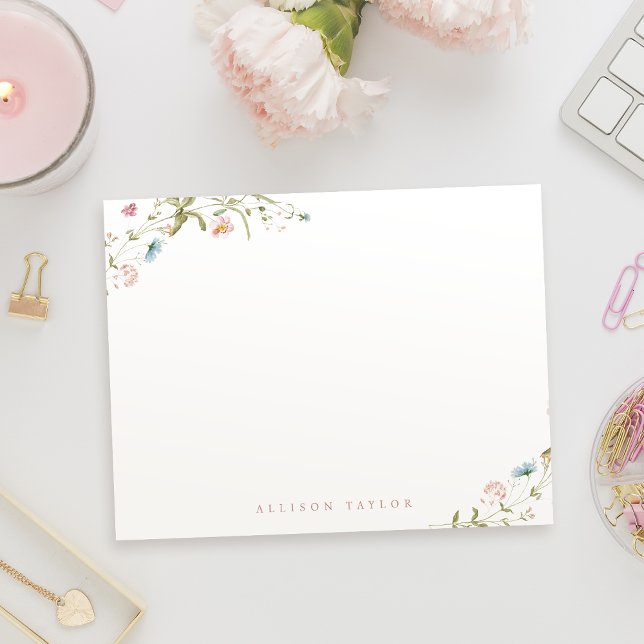 Tarjeta Pequeña Elegante Stationery personalizada Boho Wildflower (Elegant Boho Wildflower Personalized Stationery Note Card)