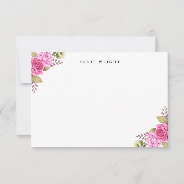 Tarjeta Pequeña Elegante Stationery personalizada con flores rosad (Anverso)