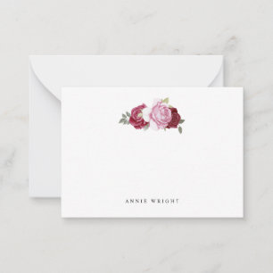 Tarjeta Pequeña Elegante Stationery personalizada con rosas rojas 