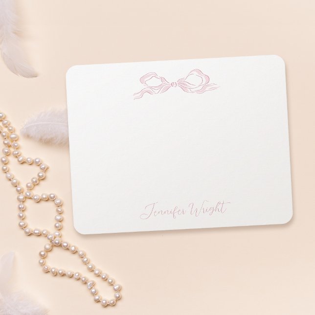 Tarjeta Pequeña Elegante Stationery personalizada Pastel Pink Bow (Elegant Pastel Pink Bow Personalized Stationery Note Card)