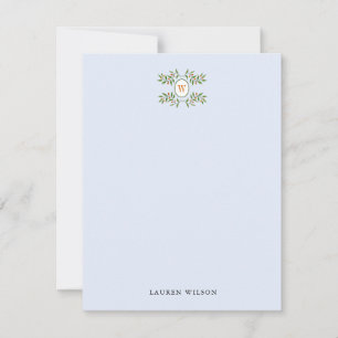 Tarjeta Pequeña Elegante vegetación con Monograma azul claro Plano