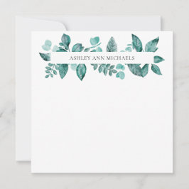 Tarjeta Pequeña Elegante vegetación Verde azulada deja nombre pers