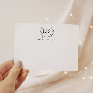 Tarjeta Pequeña Elegante vegetación Wreath Monograma Pareja Statio