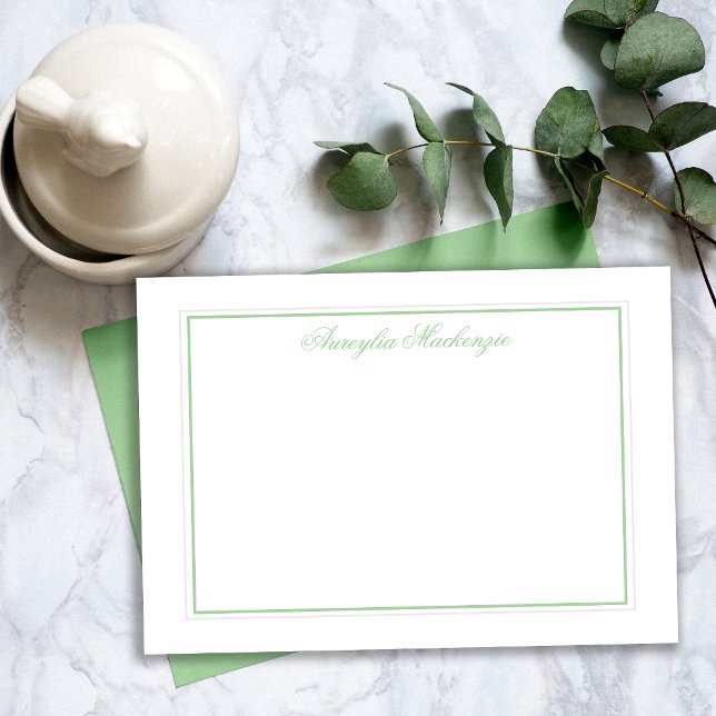 Tarjeta Pequeña Elegante verde claro y blanco personalizado (Elegant Light Green and White Personalized Note Card)