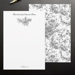 Tarjeta Pequeña Elegante Vintage Francés Grabado Floral Toile-Gris