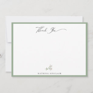 Tarjeta Pequeña Elegante White Floral Sage Green Gracias