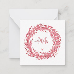 Tarjeta Pequeña Elegante Wreath de hojas rosadas polvorientas - Mo