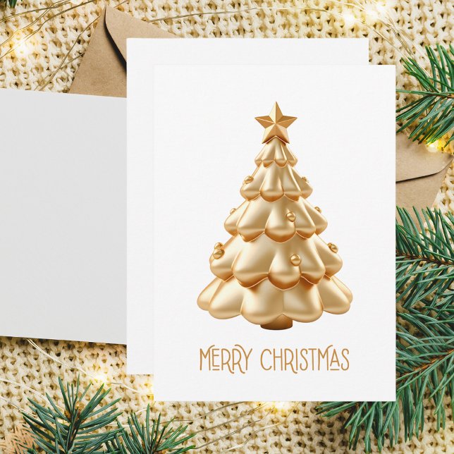 Tarjeta Pequeña Elegante y elegante árbol de Navidad dorado y blan (Subido por el creador)