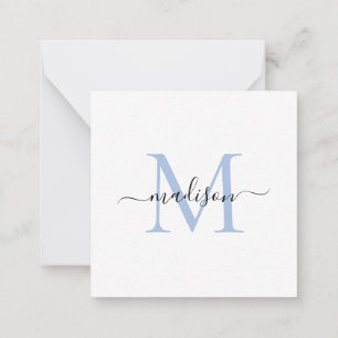 Tarjeta Pequeña Elegante y moderno guión de monograma femenino azu