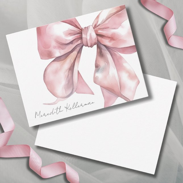 Tarjeta Pequeña Elegante y personalizada Bow rosa gracias (Personalized Elegant Pink Bow Thank You Note Card)