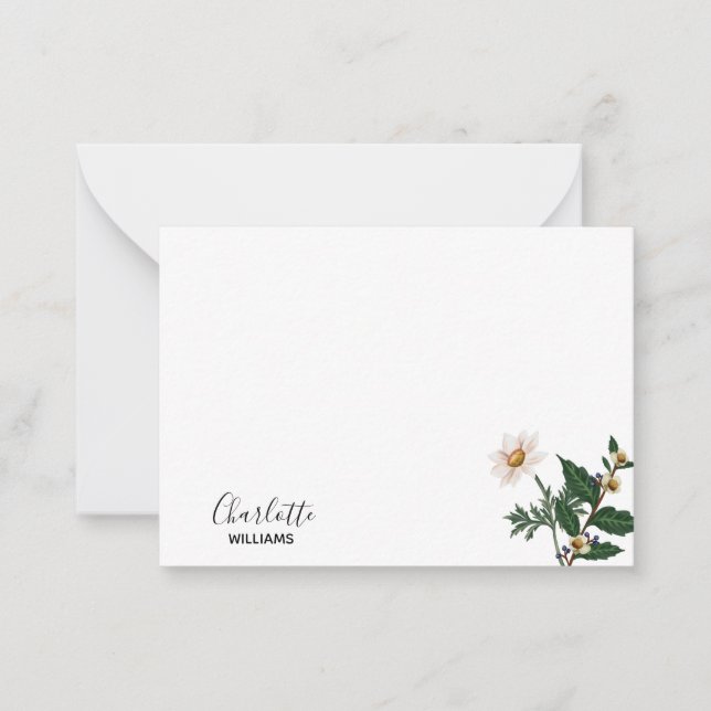 Tarjeta Pequeña Elegante y sencillo nombre de guión de flor silves (Anverso)
