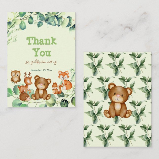 Tarjeta Pequeña Elegantes animales de bosque Eucalyptus (Anverso / Reverso)