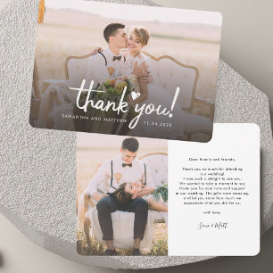 Tarjeta Pequeña Elegantes fotos Boda manuscrito Gracias