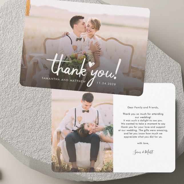 Tarjeta Pequeña Elegantes fotos Boda manuscrito Gracias (Elegant Photos Handwritten Wedding Thank You Note Card)