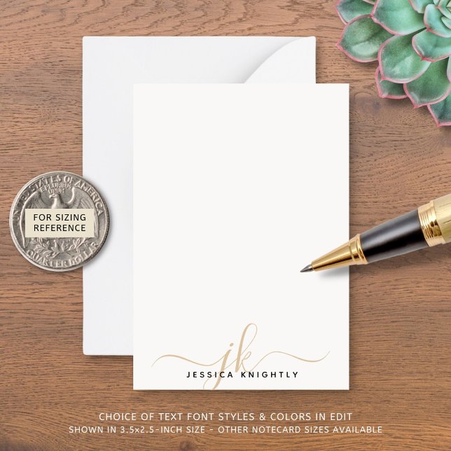 Tarjeta Pequeña Elegantes Iniciales de Monograma con Guión Dorado  (Subido por el creador)