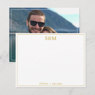 Tarjeta Pequeña Elegantes iniciales de monograma en oro con foto d