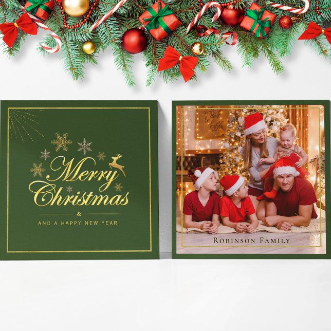 Tarjeta Pequeña Elegantes Navidades 1 Foto Guión verde y dorado (Subido por el creador)