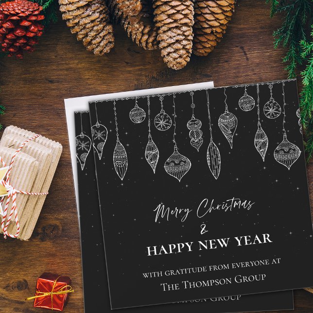Tarjeta Pequeña Elegantes Navidades blancos negros para la nueva e (Elegant Black White Christmas New Year Corporate Note Card)