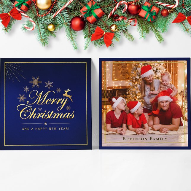 Tarjeta Pequeña Elegantes Navidades de oro azul foto de doble cara (Subido por el creador)