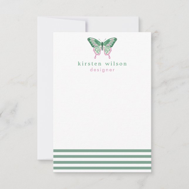 Tarjeta Pequeña Elegantes rayas verdes y mariposa - Personalizadas (Anverso)