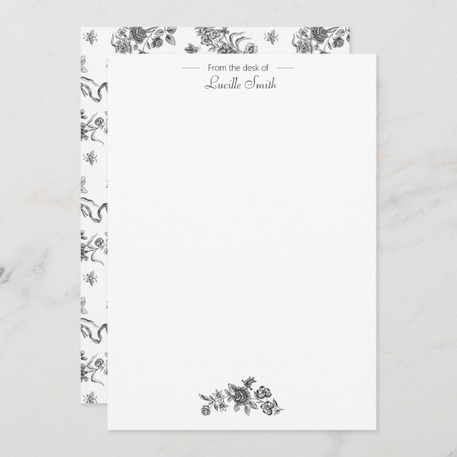 Tarjeta Pequeña Elegantes Rosas negras grabadas de época y cintas (Anverso / Reverso)