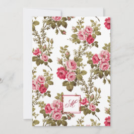 Tarjeta Pequeña Elegantes rosas rosadas con fondo monogramo-blanco