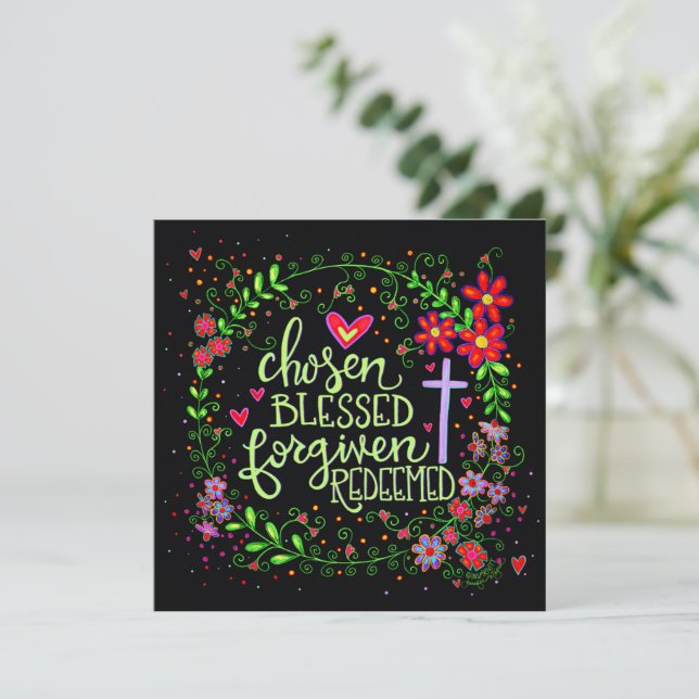 Tarjeta Pequeña Elegido Redimido Bonito Religioso Floral de Pascua (Anverso de pie)