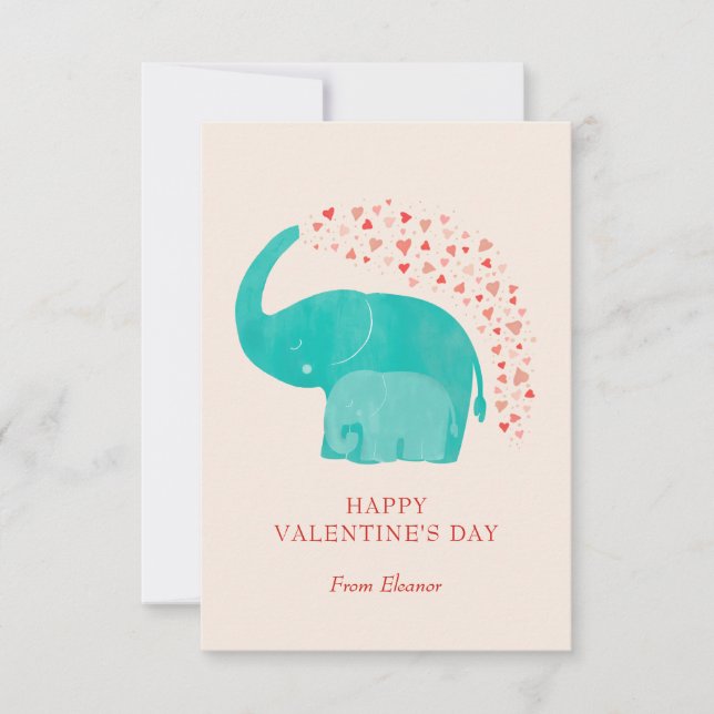 Tarjeta Pequeña Elephant Happy Valentine's Day Kid Photo (Anverso)