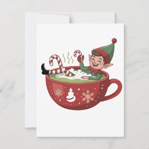 Tarjeta Pequeña Elfo Divertido Tomando un Baño de Matcha en Navida