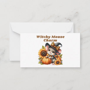 Tarjeta Pequeña Encanto de Halloween de Ratón Bruja Adorable para 
