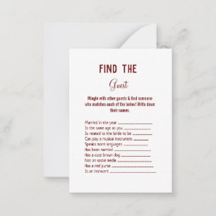 Tarjeta Pequeña encontrar el juego de ducha de novia boda invitado