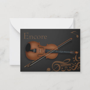 Tarjeta Pequeña "Encore" Brown Violin & Bow Elegant Black Personal