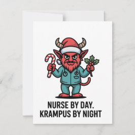 Tarjeta Pequeña Enfermera de día, Krampus de noche, Enfermera 