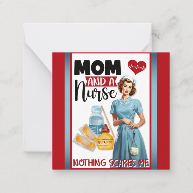 Tarjeta Pequeña Enfermera nostálgica cute pinup mamá y enfermera (Anverso)