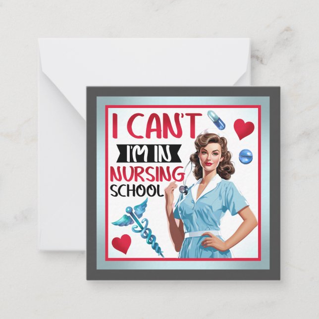 Tarjeta Pequeña Enfermera Nostálgica en escuela de Enfermería (Anverso)
