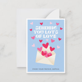 Tarjeta Pequeña Enviando Correo de Amor Corazones Sobre Valentín