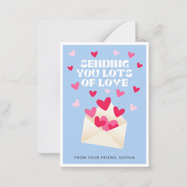Tarjeta Pequeña Enviando Correo de Amor Corazones Sobre Valentín (Anverso)