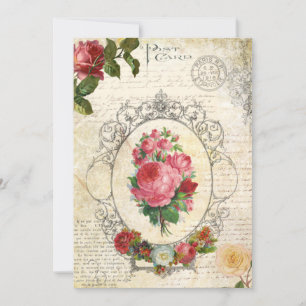Tarjeta Pequeña Ephemera, Rosa francés de época