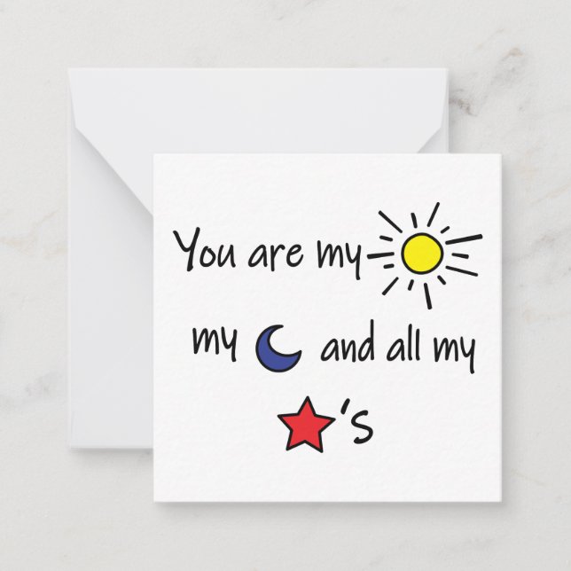 Tarjeta Pequeña Eres mi sol, mi luna y todas las estrellas (Anverso)
