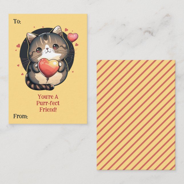 Tarjeta Pequeña Eres un amigo perfecto, gato con tema de San Valen (Anverso / Reverso)