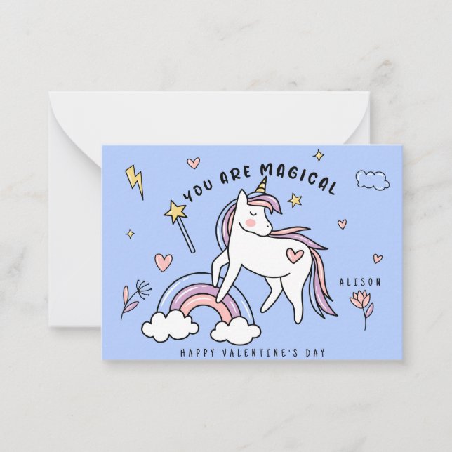Tarjeta Pequeña Eres un unicornio mágico y un Valentín arcoiris (Anverso)