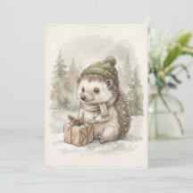 Erizo de Invierno Vintage Bosque Acuarela Forestal