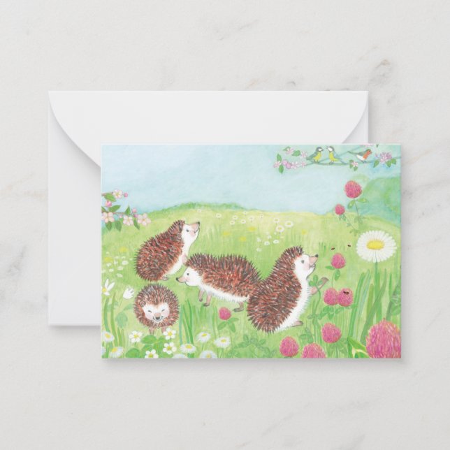 Tarjeta Pequeña Erizo joven en la pradera (Anverso)
