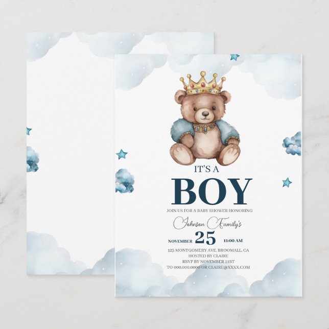 Tarjeta Pequeña ES Baby Shower BOY Bear (Anverso / Reverso)