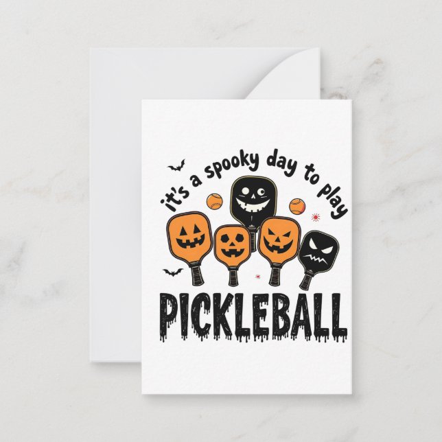 Tarjeta Pequeña Es un día espeluznante para jugar Pickleball Hallo (Anverso)