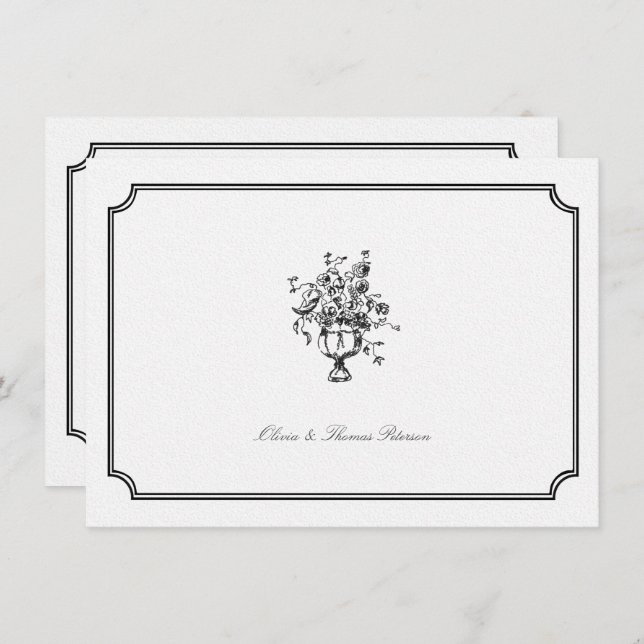 Tarjeta Pequeña Esbozo de arte de Bouquet de época Boda Pareja (Anverso / Reverso)