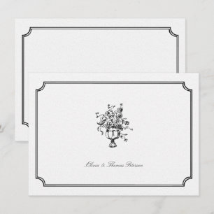 Tarjeta Pequeña Esbozo de arte de Bouquet de época Boda Pareja